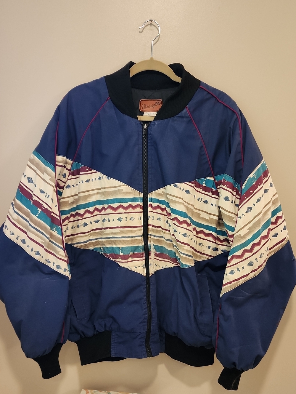 Vintage Wrangler Work Jacket 80s 90s Bomber Style Cut Geometric Distress size XL